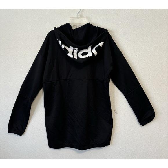 Adidas Black Oversized Hoodie with Logo on Hood Winter Jacket Men's Size Small - Picture 2 of 5